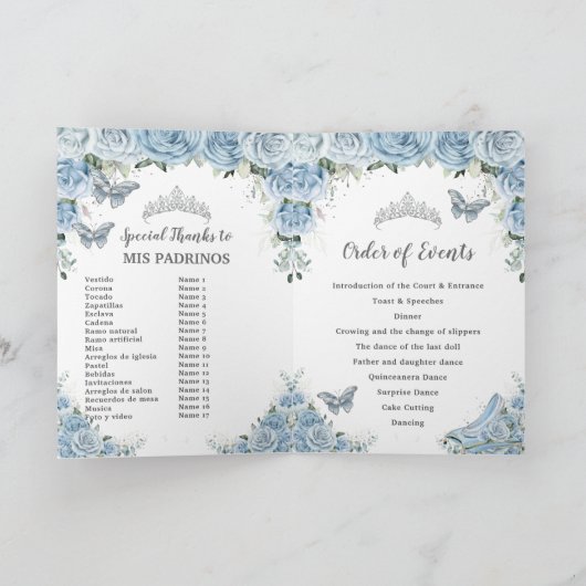 Programme Baby Blue Floral Quinceañera Padrinos Cour d'honne (Intérieur)