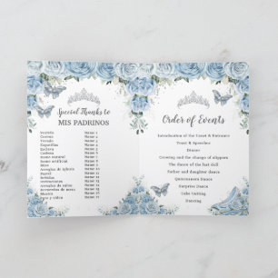 Programme Baby Blue Floral Quinceañera Padrinos Cour d'honne