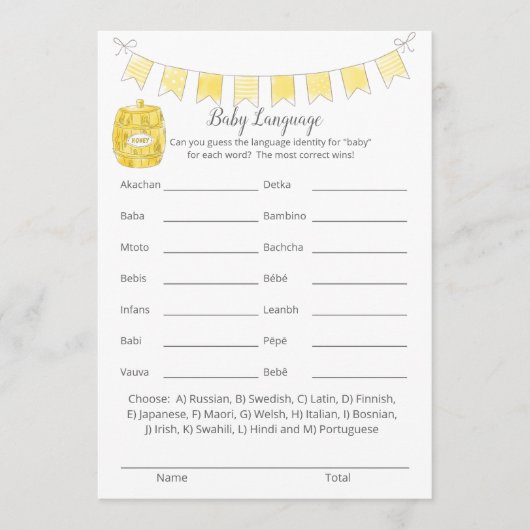 Programme Baby Language Game Girl Teddy Bear Card (Devant)