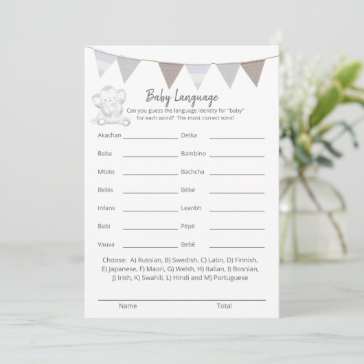 Programme Baby Language Game Modern Baby Elephant Card (Debout devant)