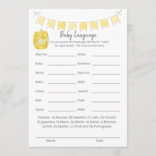 Programme Baby Language Jeu Teddy Bear Card (Devant)