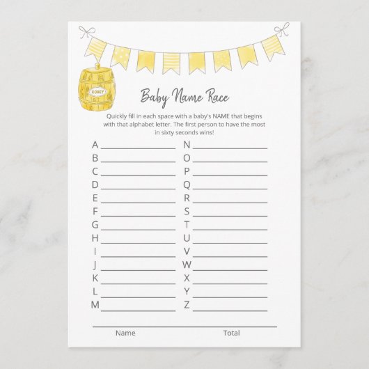 Programme Baby Name Race Jeu Teddy Bear Card (Devant)