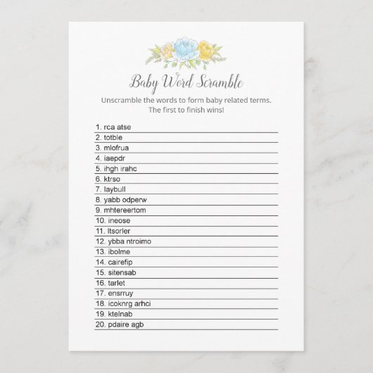 Programme Baby Word Scramble Garçon Teddy Bear Card (Devant)