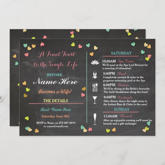 Programme Bachelorette Itinéraire Week-end Hen Fête des mari (Devant / Derrière)