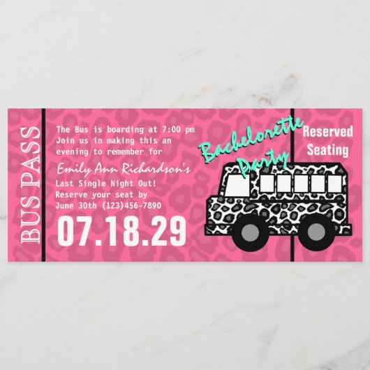 Programme Bachelorette Party Leopard Bus Pass (Devant)
