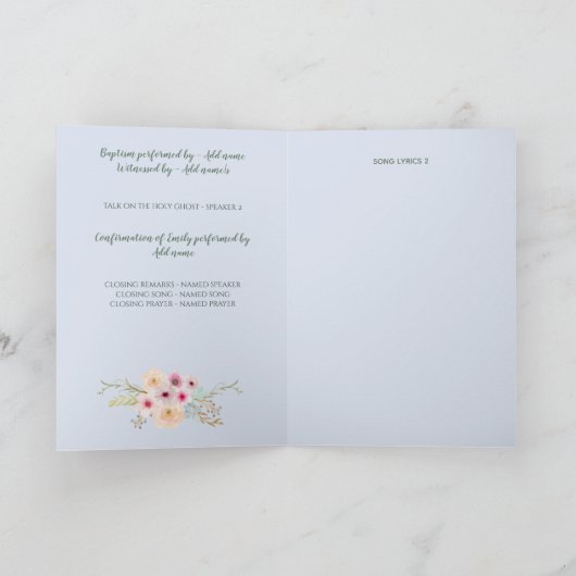 Programme BAPTISM de 4 pages - Floral Cross Blue (Intérieur)
