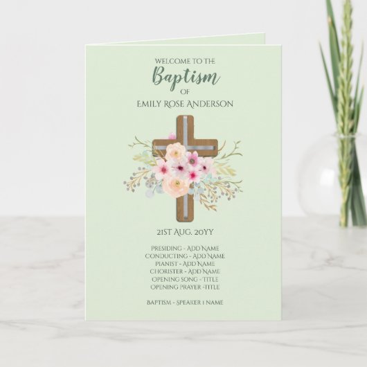 Programme BAPTISM de 4 pages - Floral Cross SAGE (Devant)