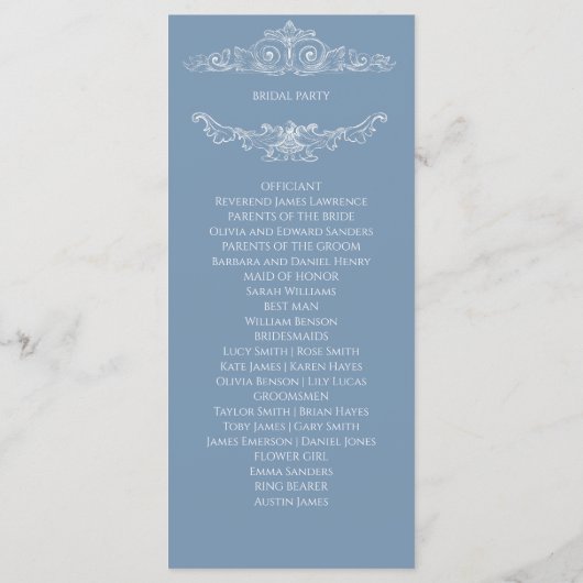 Programme Baroque Vintage Damask Wedding (Dos)