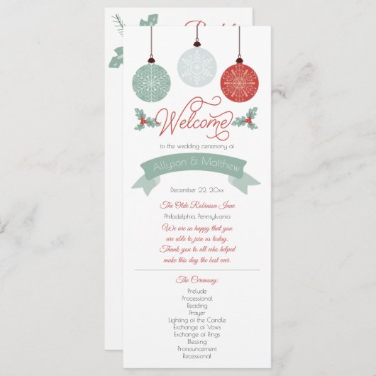 Programme Baubles et Holly Noël Mariage (Devant / Derrière)