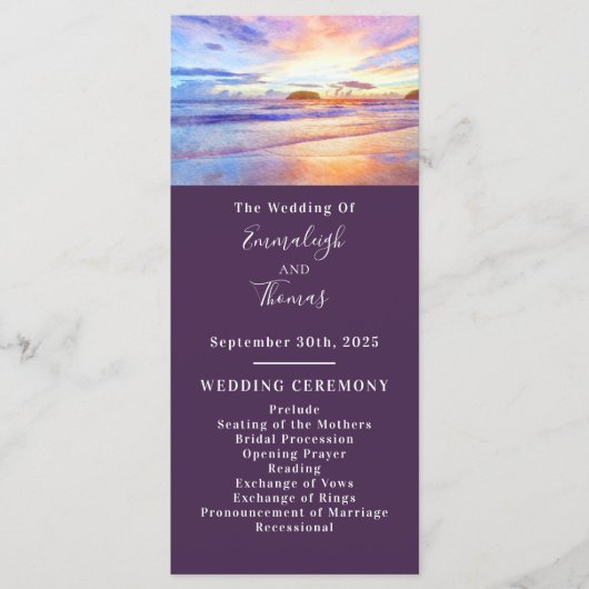 Programme Beach Watercolor Rose Sunrise Mariage (Devant)