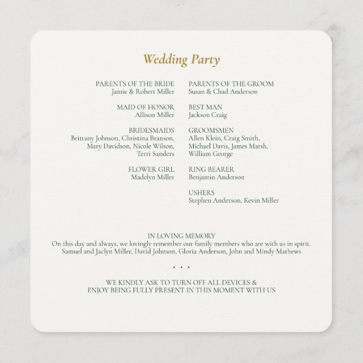 Programme Beau Mariage d'aquarelle fleurie (Dos)