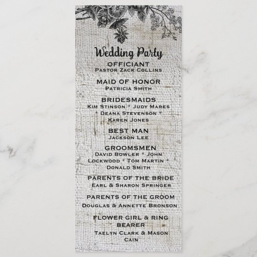 Programme Beau Mariage de Fleurs Noir & Gris (Dos)