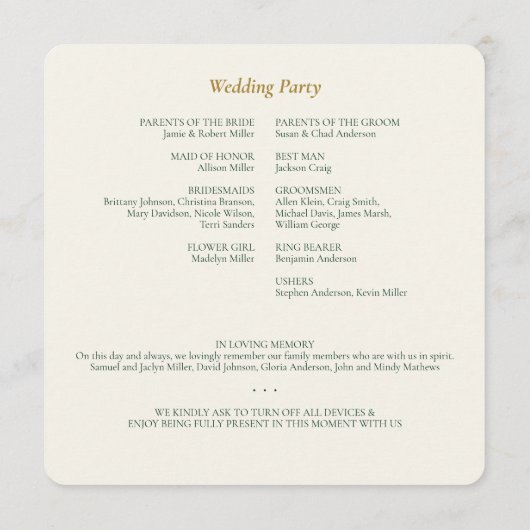 Programme Beau Mariage d'ivoire Floral Aquarelle (Dos)