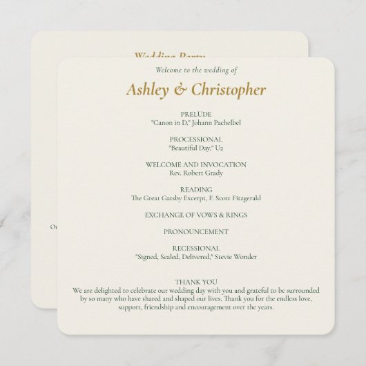 Programme Beau Mariage d'ivoire Floral Aquarelle (Devant / Derrière)