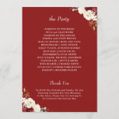Programme Beau Mariage Floral Rouge Blanc Bourgogne (Dos)