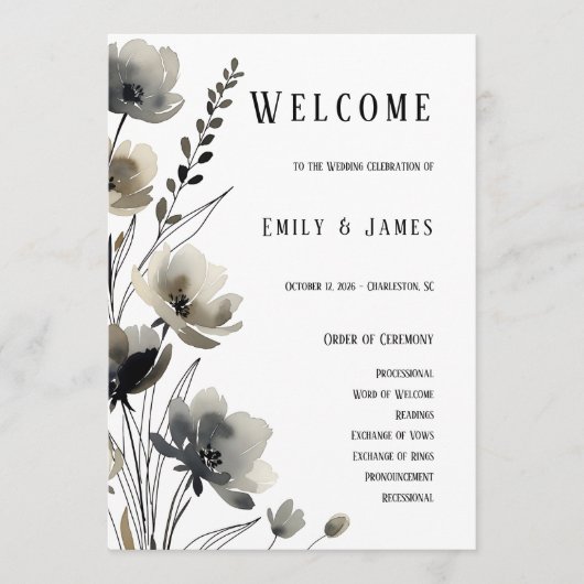 Programme Beige Neutral Floral Wedding (Devant)