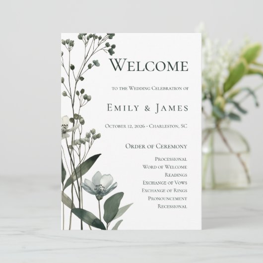 Programme Beige Neutral Floral Wedding (Debout devant)