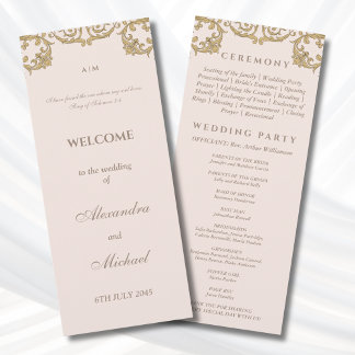 Programme Beige Vintage Baroque Christian Wedding Program