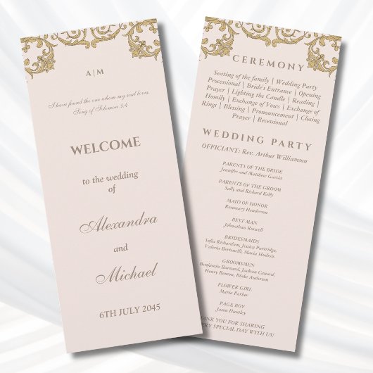 Programme Beige Vintage Baroque Christian Wedding Program