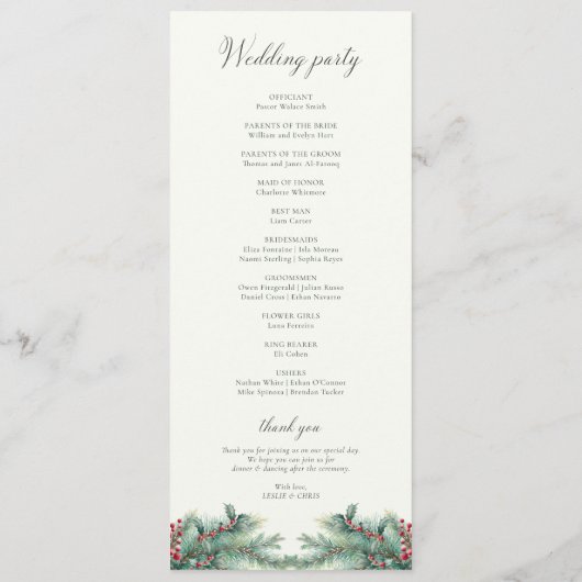 Programme Berries d'hiver et Pine Aquarelle Mariage de verdu (Dos)