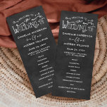 Programme Bienvenue au Mariage sur Ardoise Rustique Cérémoni<br><div class="desc">"Bienvenue au mariage de" brille en lettrage blanc charmant sur un fond d'ardoise rustique sur ce programme de cérémonie amusant. Un mélange de typographie ludique et élégante crée une atmosphère chaleureuse et accueillante, accentuée par des fioritures décoratives. L'avant et l'arrière de cette carte de programme plat sont entièrement personnalisables pour...</div>