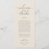 Programme Bienvenue et merci Mariage Place Setting Card (Devant)