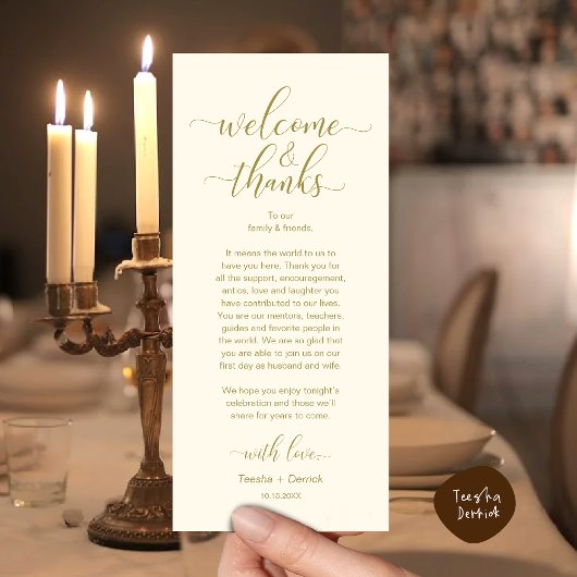 Programme Bienvenue et merci Mariage Place Setting Card