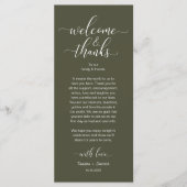 Programme Bienvenue et merci Mariage Place Setting Card (Devant)