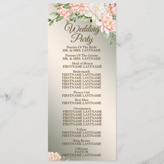 Programme Bienvenue Fleurs d'aquarelle de mariage (Dos)