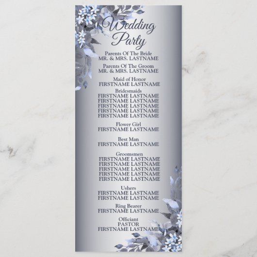 Programme Bienvenue Mariage Marine Bleu Floral Argent Élégan (Dos)