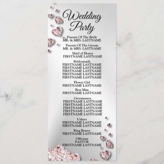 Programme Bienvenue Mariage rose Peach Coeurs brillants Géom (Dos)