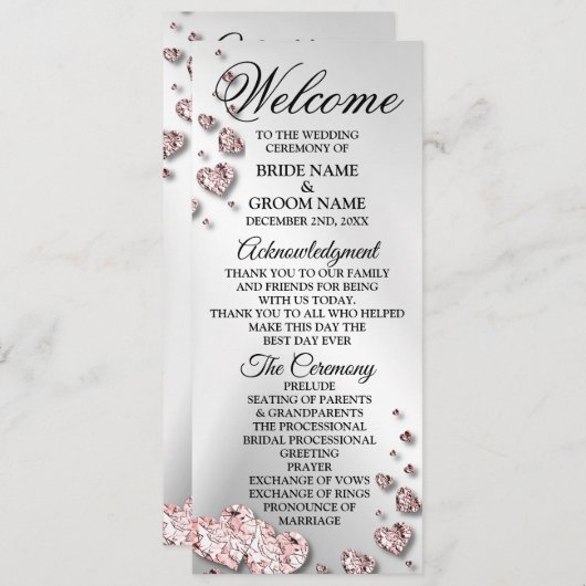 Programme Bienvenue Mariage rose Peach Coeurs brillants Géom (Devant / Derrière)