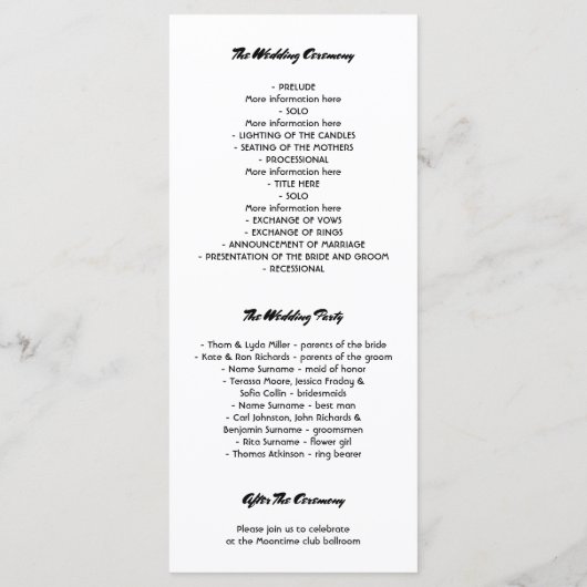 Programme Birch Bark Heart Rustic Mariage campagnard Program (Dos)