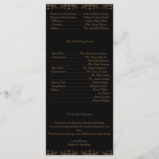 Programme Black and Gold Gay Wedding Program (Dos)