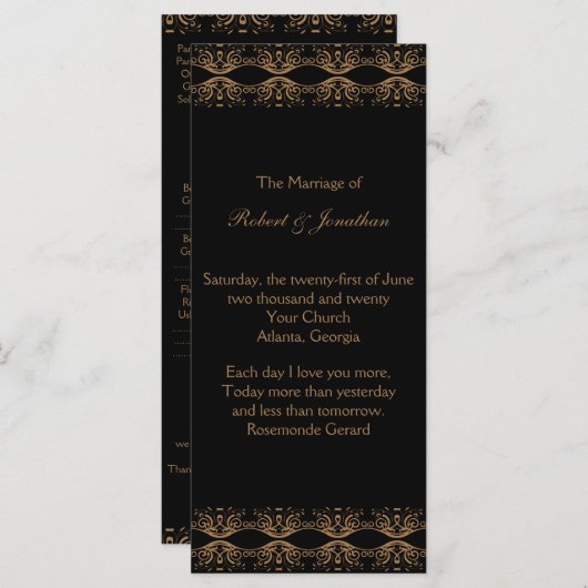 Programme Black and Gold Gay Wedding Program (Devant / Derrière)