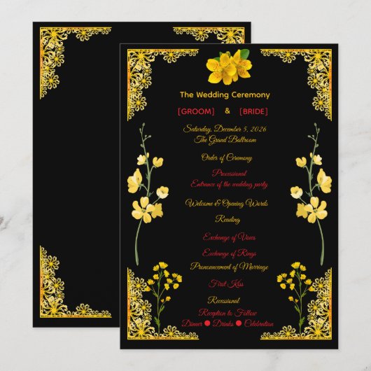 Programme Black and Gold Wedding Program (Devant / Derrière)
