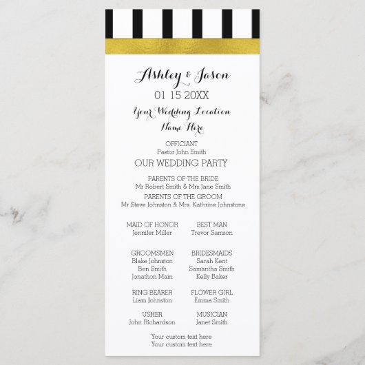 Programme Black and White Stripes Gold Wedding Program (Dos)