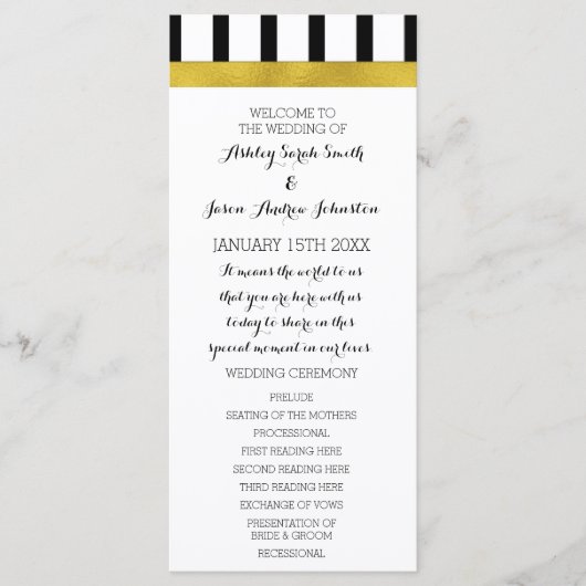 Programme Black and White Stripes Gold Wedding Program (Devant)