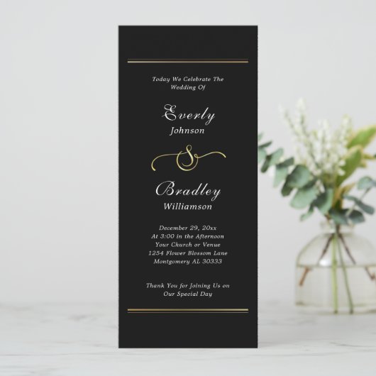 Programme Black Background White Script Elegant Wedding  (Debout devant)