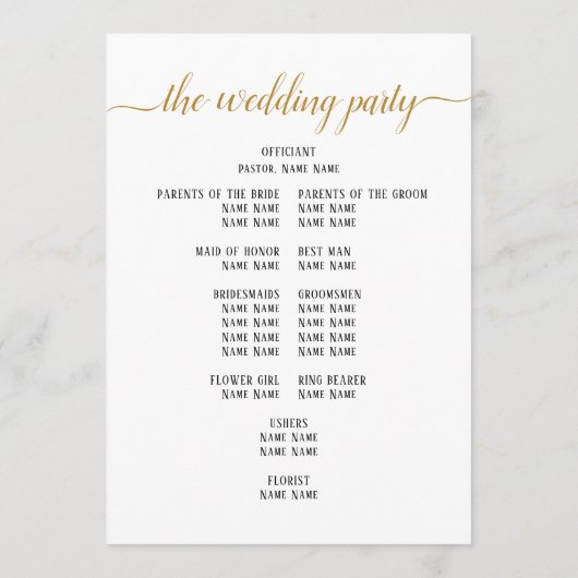 Programme Black Gold Script Minimal Mariage Ceremony (Dos)