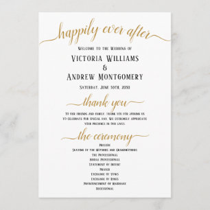 Programme Black Gold Script Minimal Mariage Ceremony