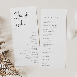 Programme Black & White Modern Handwritten Script Wedding