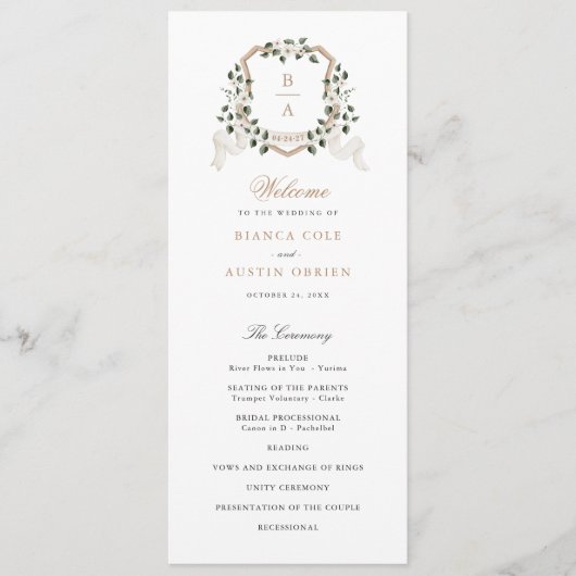 Programme Blanc Floral vert Ivy Crest Sage Mariage (Devant)