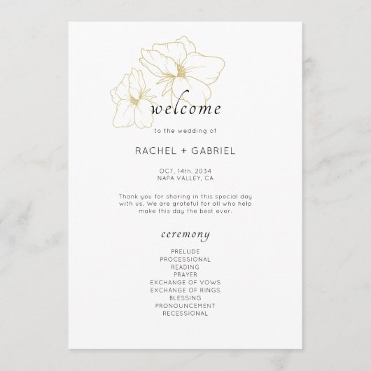 Programme BLANCHE | Chic Faux Gold Floral Mariage (Devant)