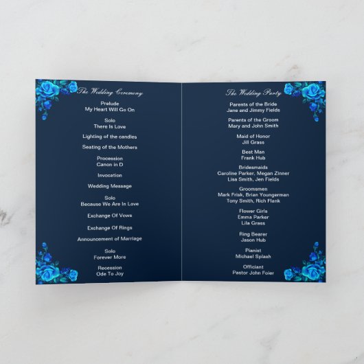 Programme Bleu clair Roses Snowflake Mariage de Noël (Intérieur)