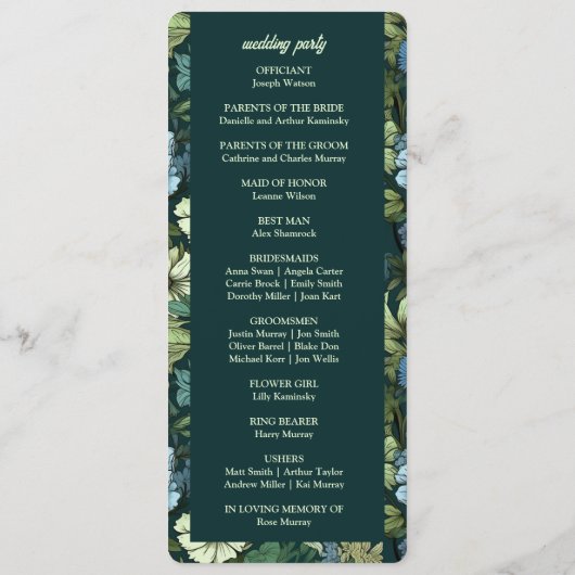 Programme Bleu et vert Fleurs sauvages victoriens romantique (Dos)