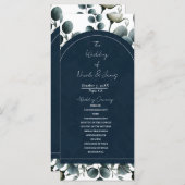 Programme Bleu foncé et blanc Moderne Floral Mariage (Devant / Derrière)