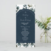 Programme Bleu foncé et blanc Moderne Floral Mariage (Debout devant)