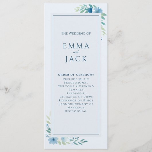 Programme Bleu moderne Botanique mariage floral minimal (Devant)