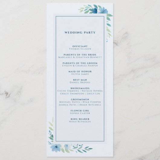 Programme Bleu moderne Botanique mariage floral minimal (Dos)